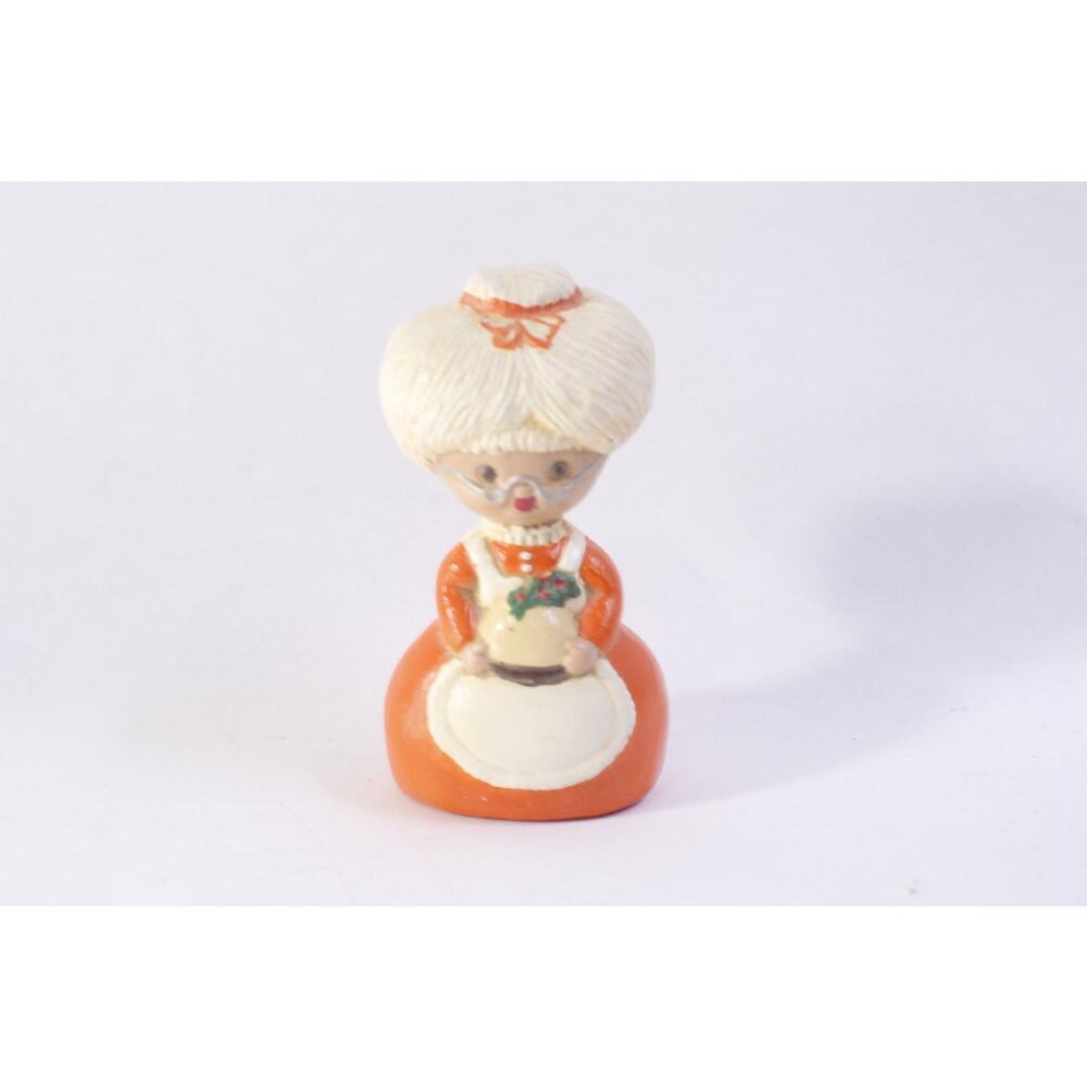 70s MCM Orange, Christmas, Mrs Santa Claus, Elderly Lady, Porcelain, Figurine
